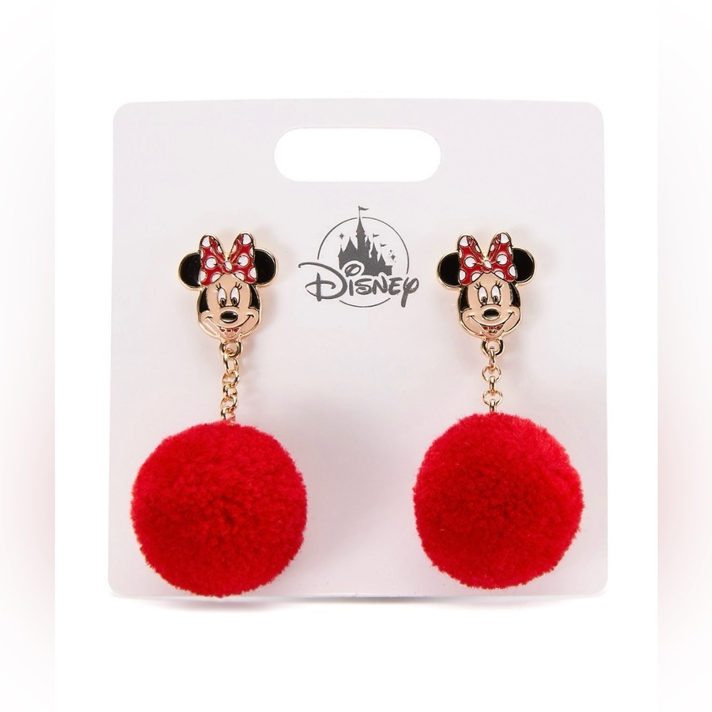 Disney Official Minnie Mouse Red Pom Pom Dangle Earring,NWT - Picture 3 of 4
